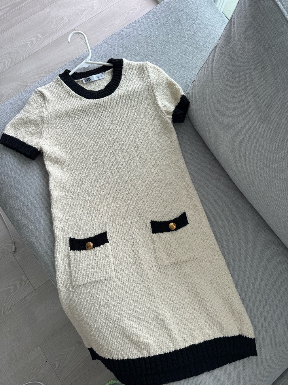 Zara Classic Cream Knit Dress with Black Trim